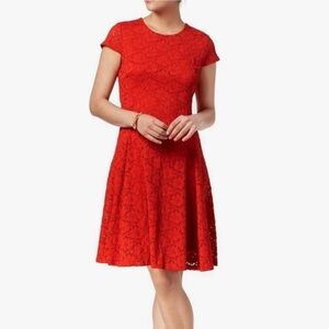 Alfani || red A-line lace midi dress